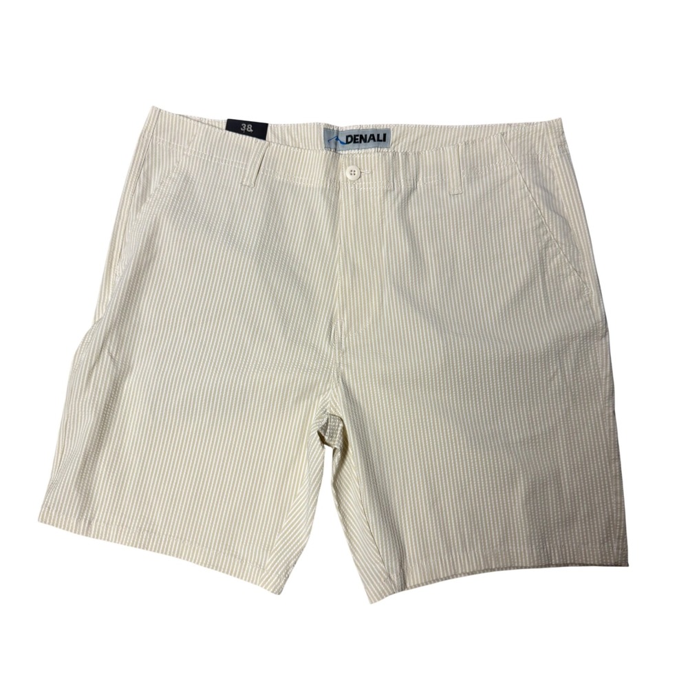 Denali Mens Stretch Seersucker Stripe Shorts Yellow White Size 38 D403194